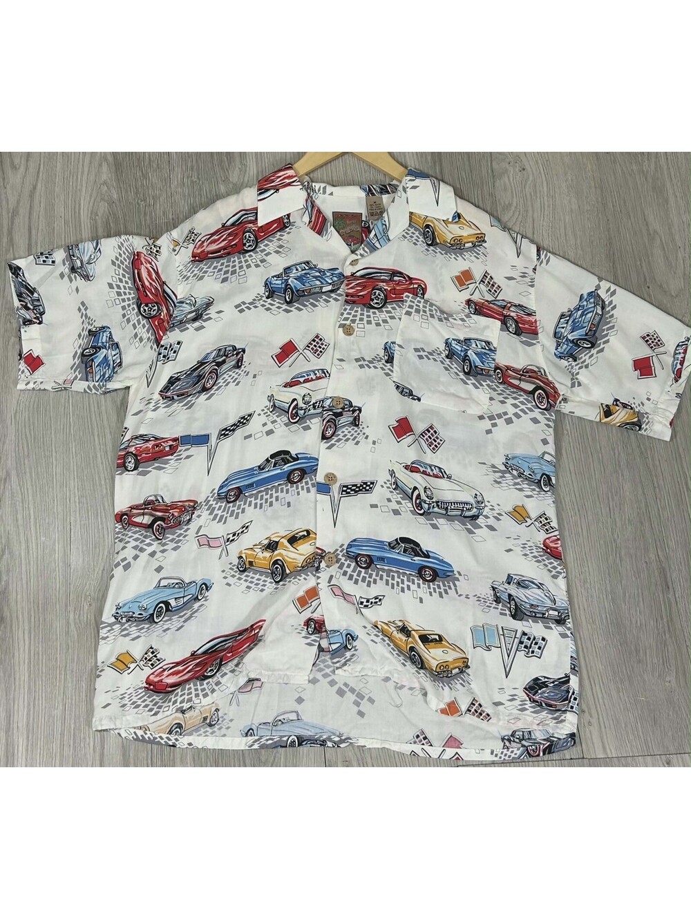 Island Collection Best Island Classic Car Hawaiian Shirt Mens Medium Rayon #14